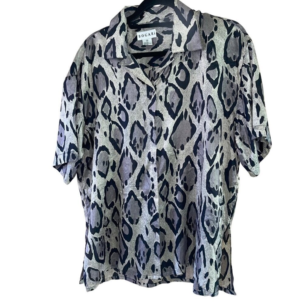 Bogari Vintage Womens Shirt Size M Gray Snake Print Button Down Oversized Fit